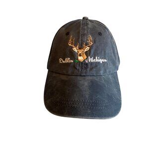 OKeefes Reef Washed Cotton Embroidered Cap With Deer Design & Dublin Michigan